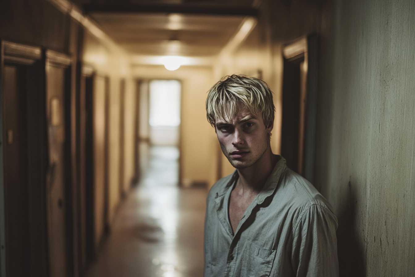 A man standing in an apartment hallway | Source: Midjourney