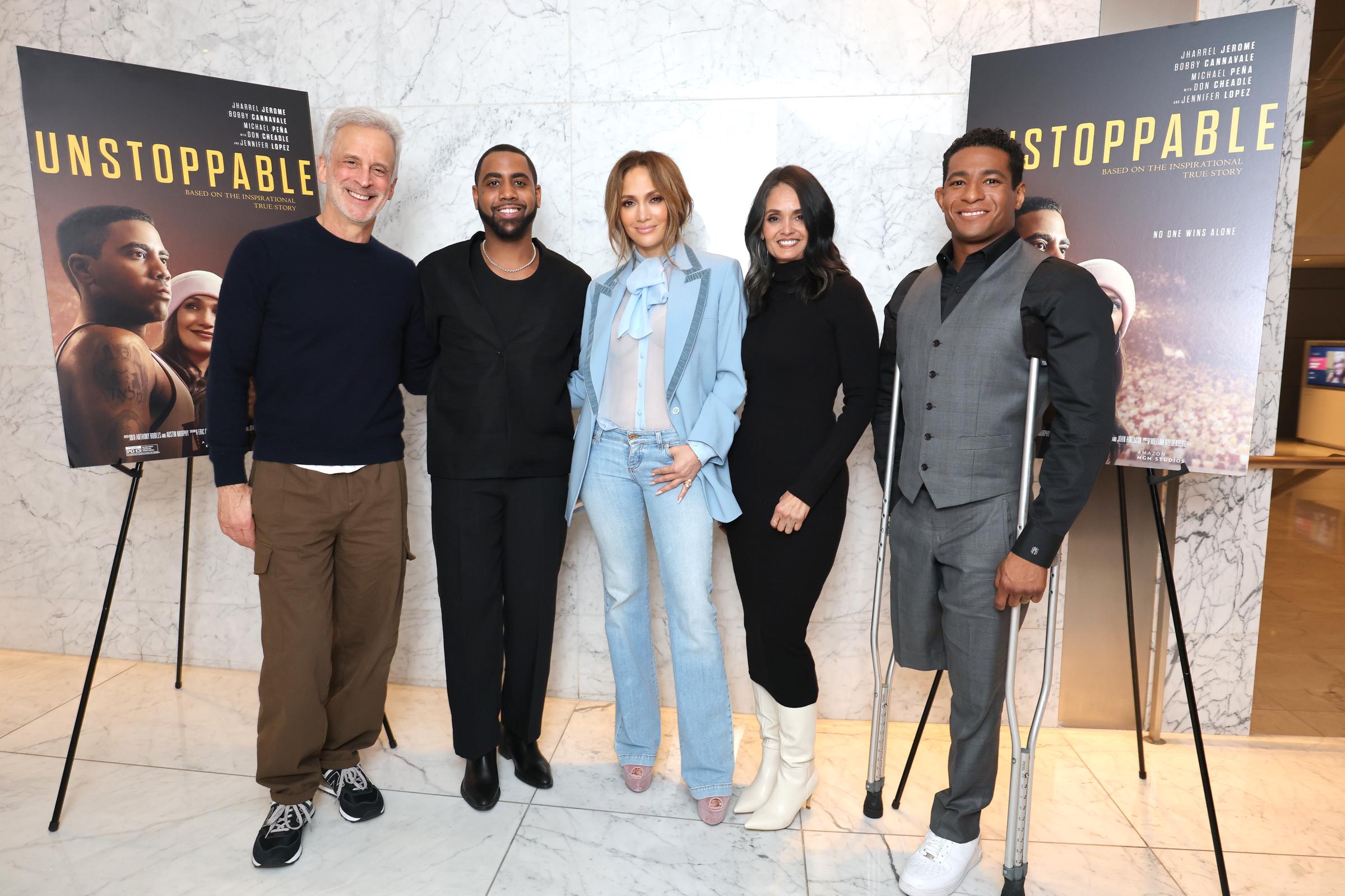 William Goldenberg, Jharrel Jerome, Jennifer Lopez, Judy Robles, and Anthony Robles on December 15, 2024, in Los Angeles, California | Source: Getty Images