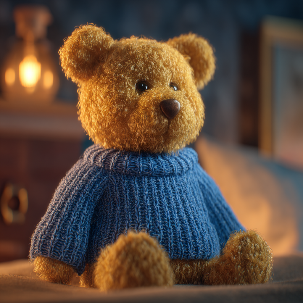 A cute teddy bear wearing a blue sweater | Source: Midjourney