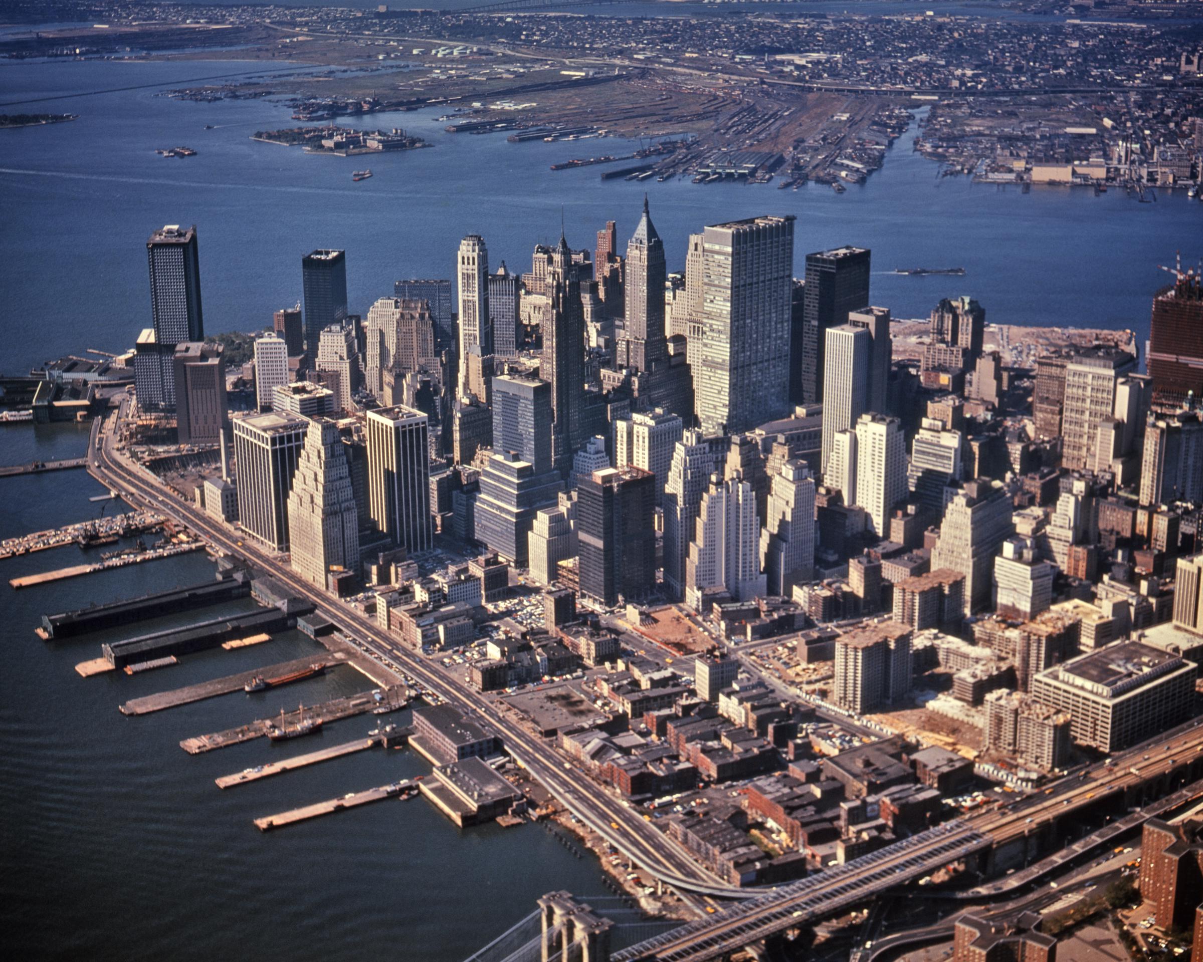 An aerial view of downtown Manhattan, circa 1970s. | Source: Getty Images