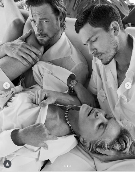 Actress Sharon Stone posing with male models in feature for Vogue Adria posted on June 17, 2025 | Source: Instagram/vogue.adria
