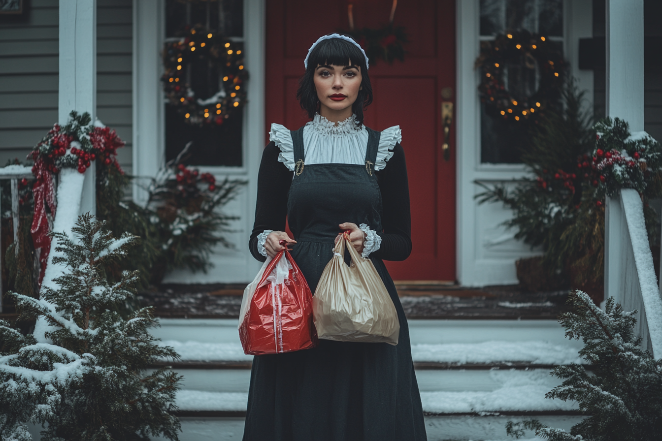 A maid carrying grocery bags | Source: Midjourney