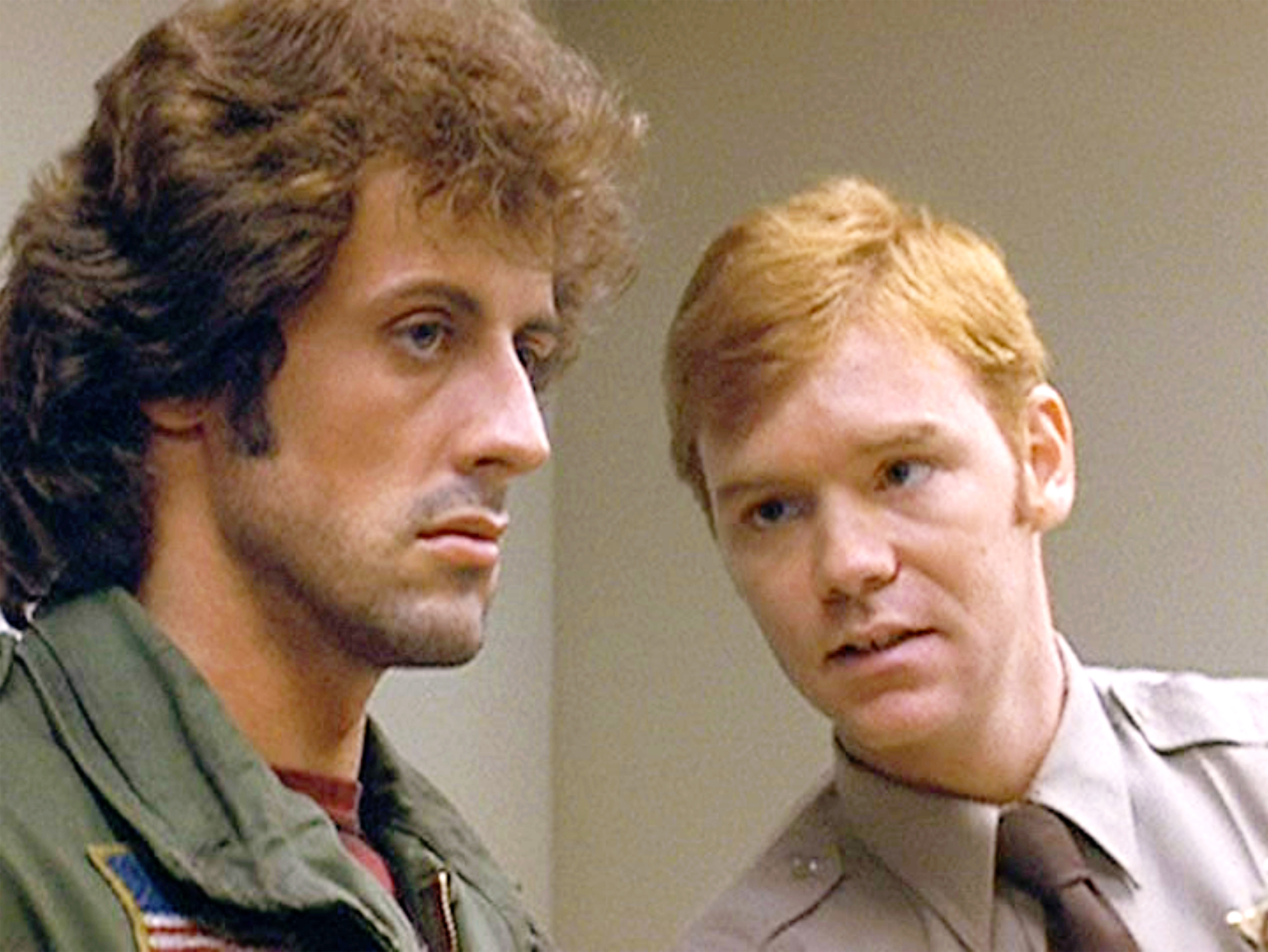 Sylvester Stallone as John Rambo and David Caruso as Deputy Mitch in "Rambo: First Blood" in 1982. | Source: Getty Images