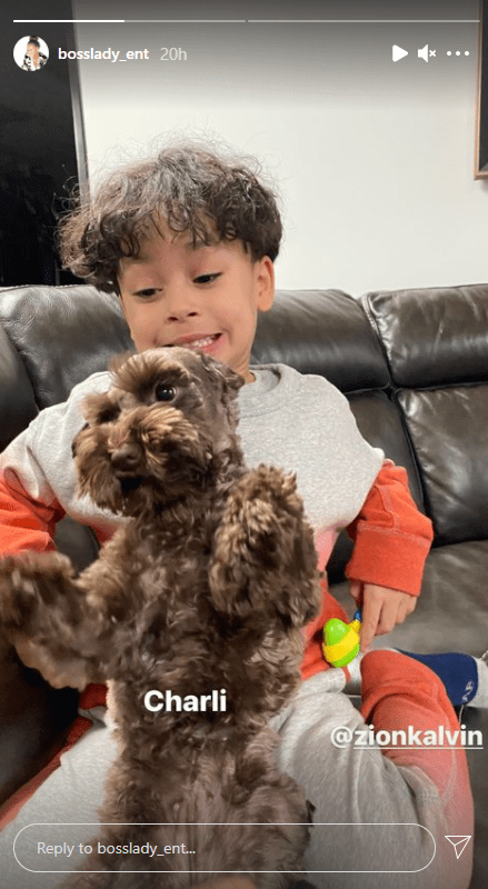 Snoop Dogg's grandson Zion with dog Charli via Shante Broadus' Instagram Story | Source: Instagram/bosslady_ent