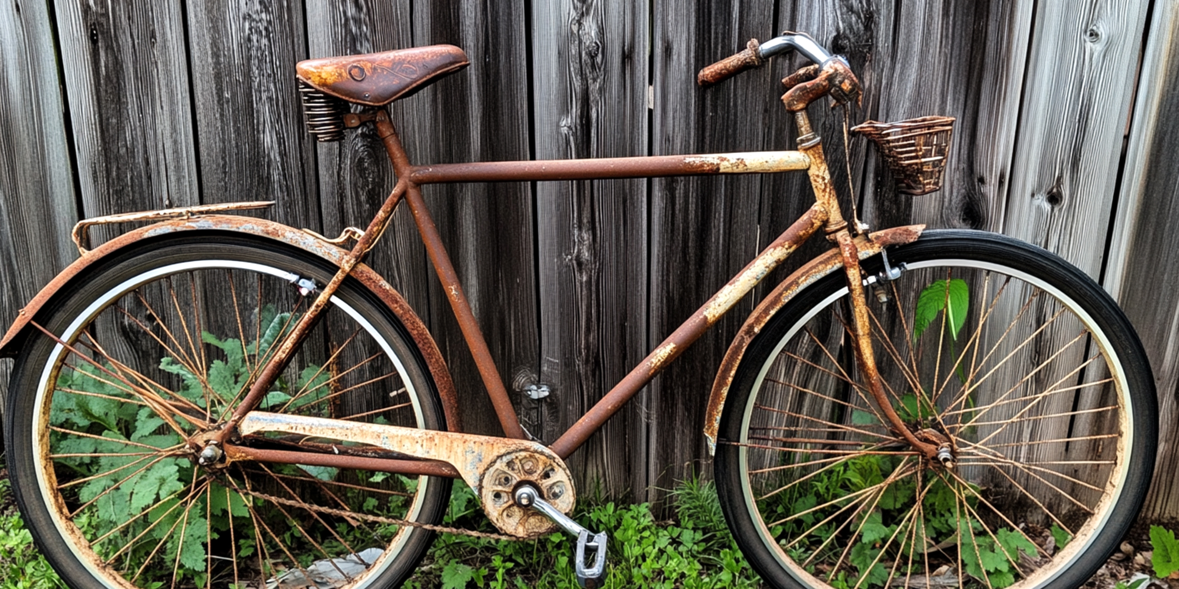 A rusty bike leaning against a fence | Source: Amomama