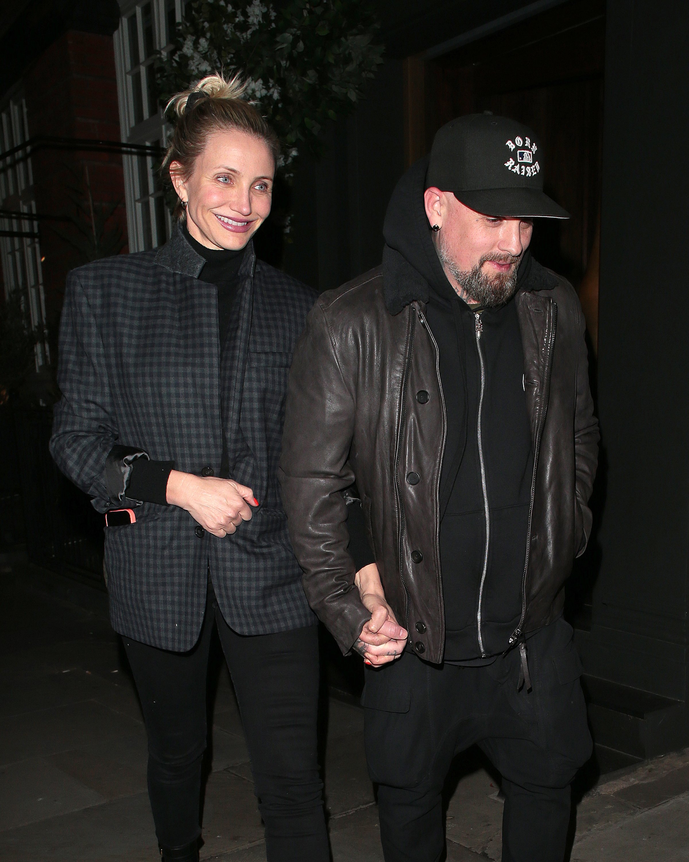 Cameron Diaz and Benji Madden ​seen on a night out at Sparrow Italia - Mayfair restaurant on December 02, 2022 in London, England | Source: Getty Images 