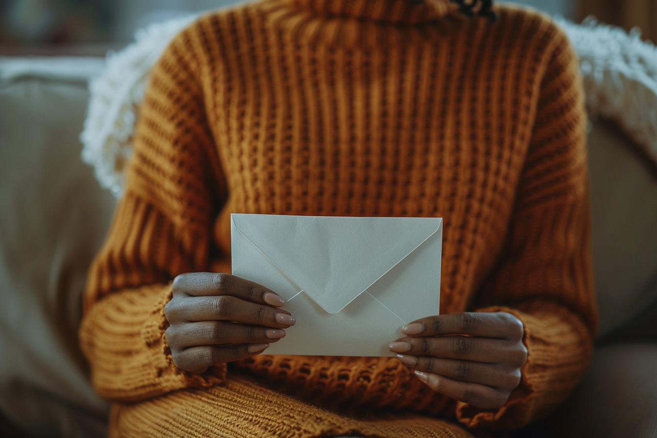 Woman holding an envelope | Source: Midjourney