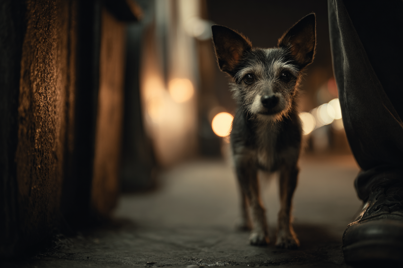 A dog standing next to a man | Source: Midjourney