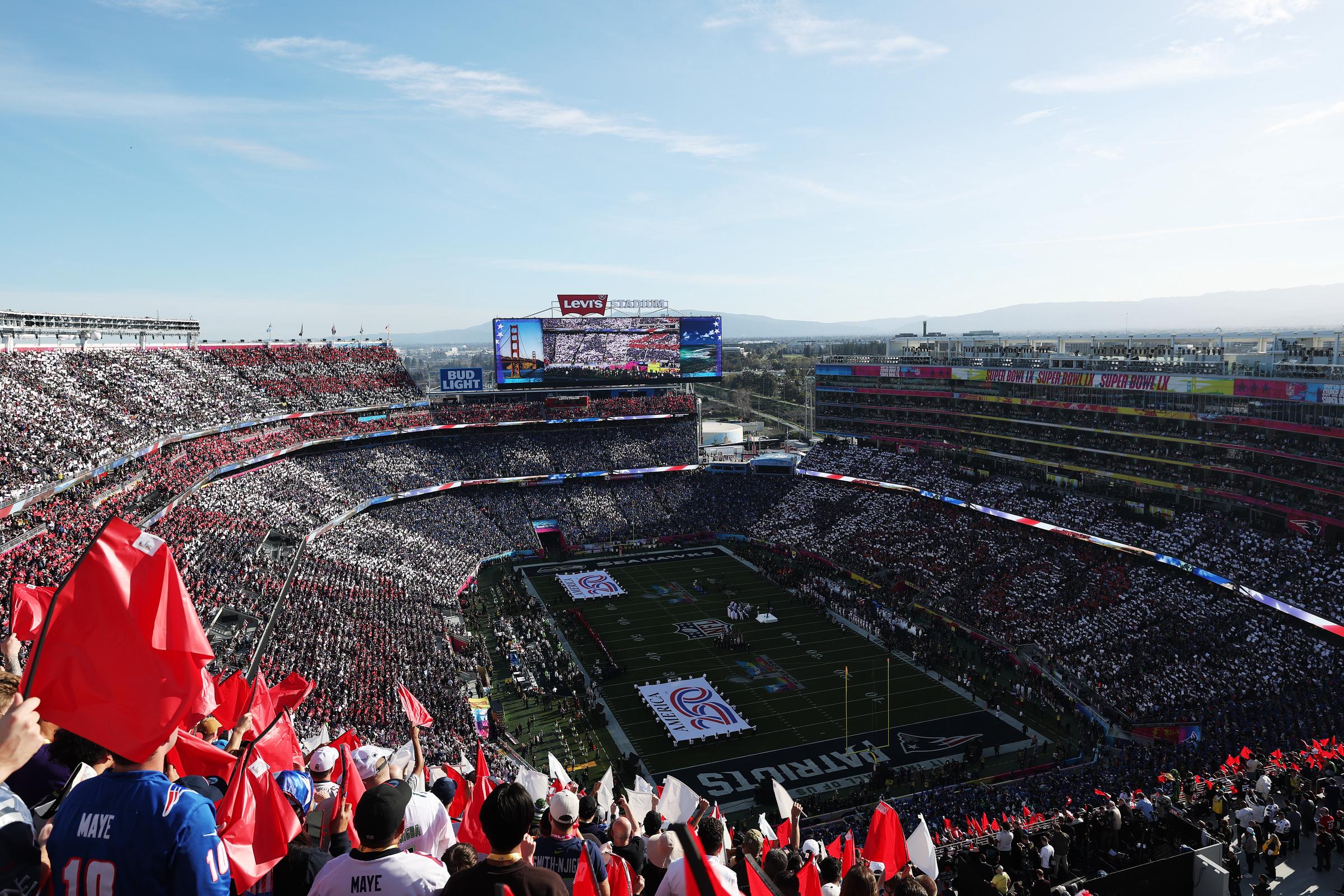 A wide view of Levi's Stadium as fans fill the stands before Super Bowl LX on February 8, 2026 | Source: Getty Images