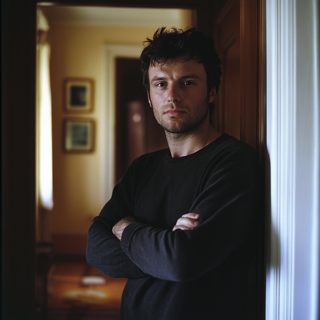 A man leaning in a doorway | Source: Midjourney