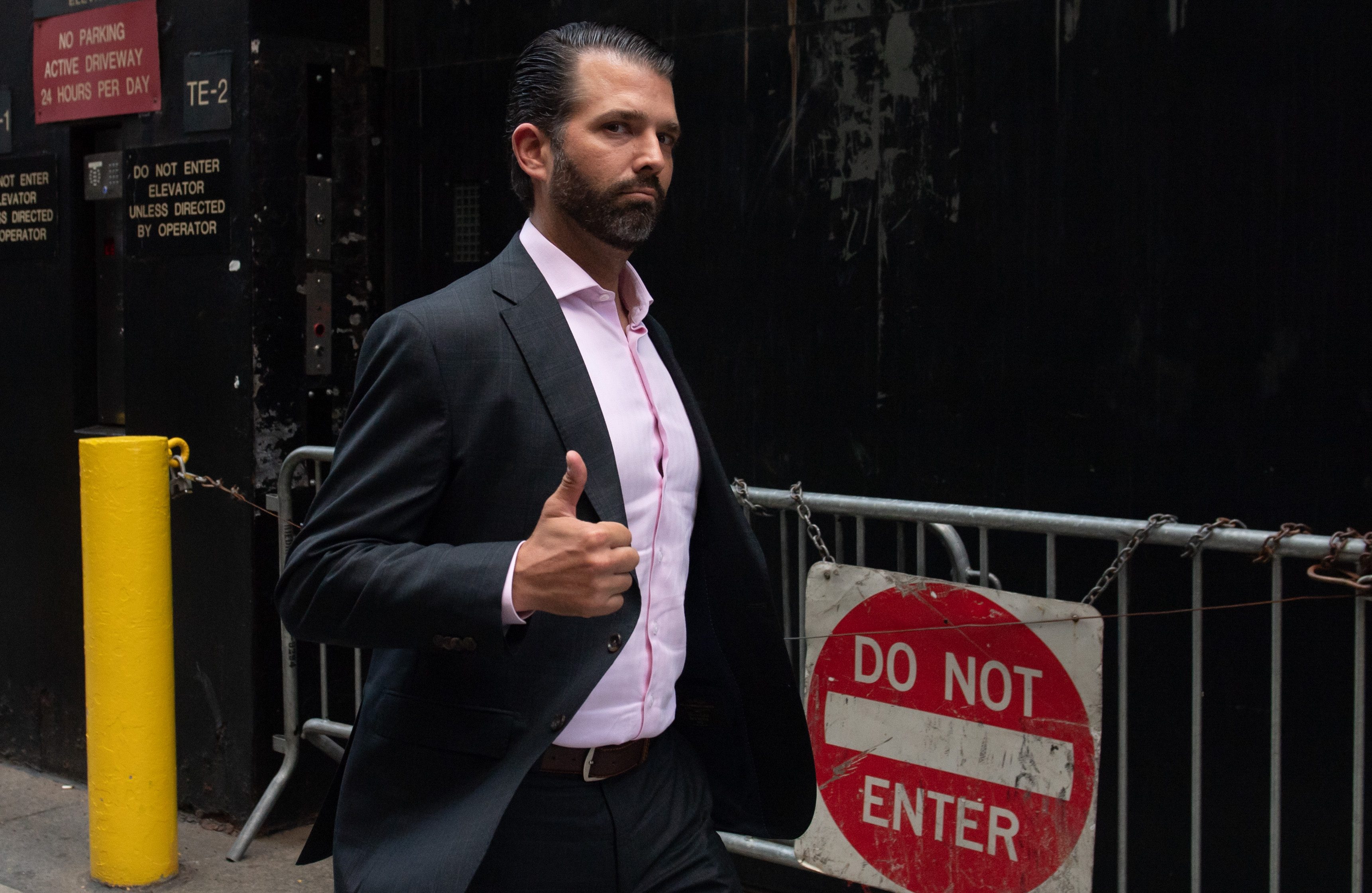 Donald Trump Jr. flashing a thumbs up outside Trump Tower in New York on September 24, 2019. | Source: Getty Images