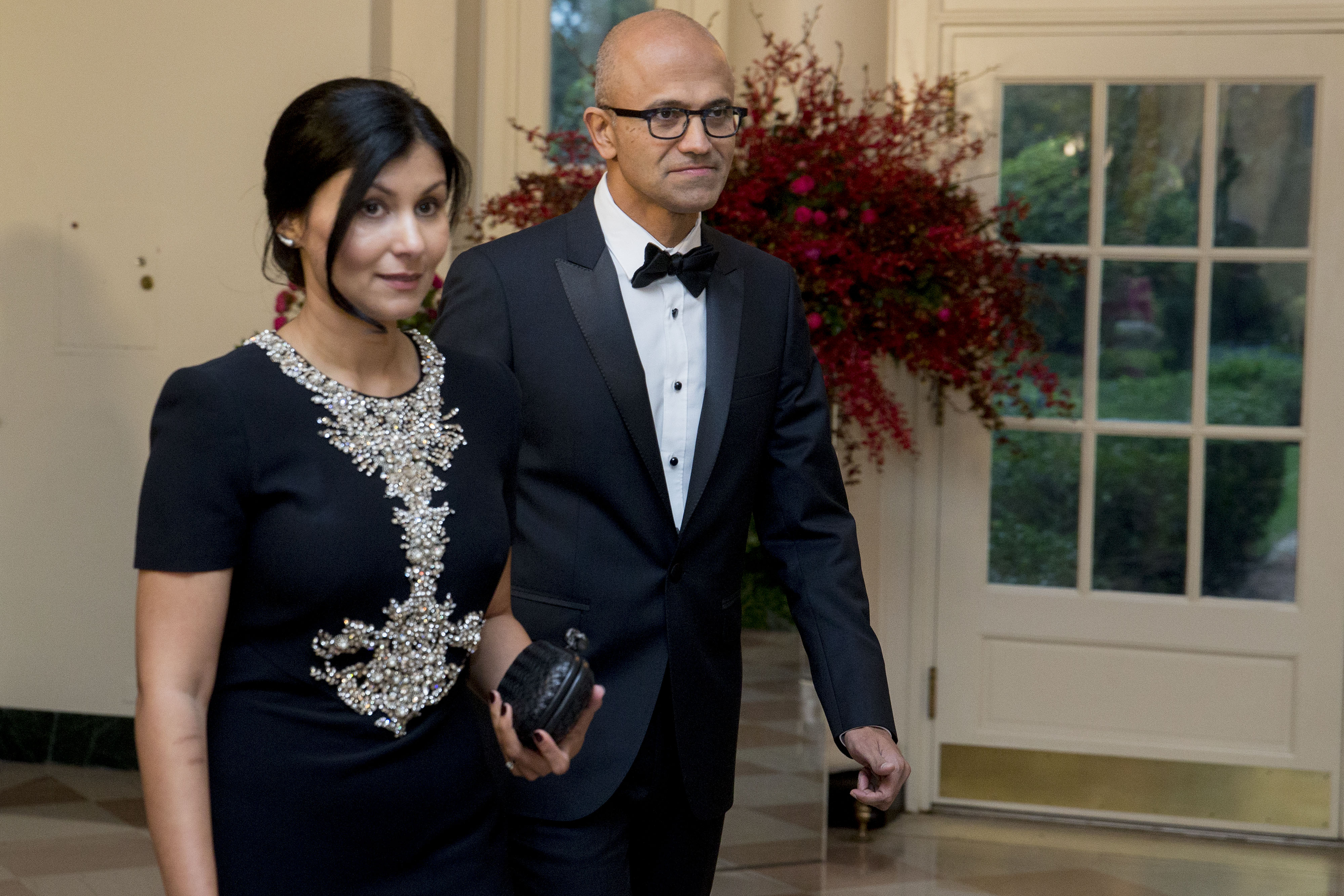 Satya Nadella and Anupama Nadella at the White House in Washington, D.C., U.S., on September. 25, 2015. | Source: Getty Images