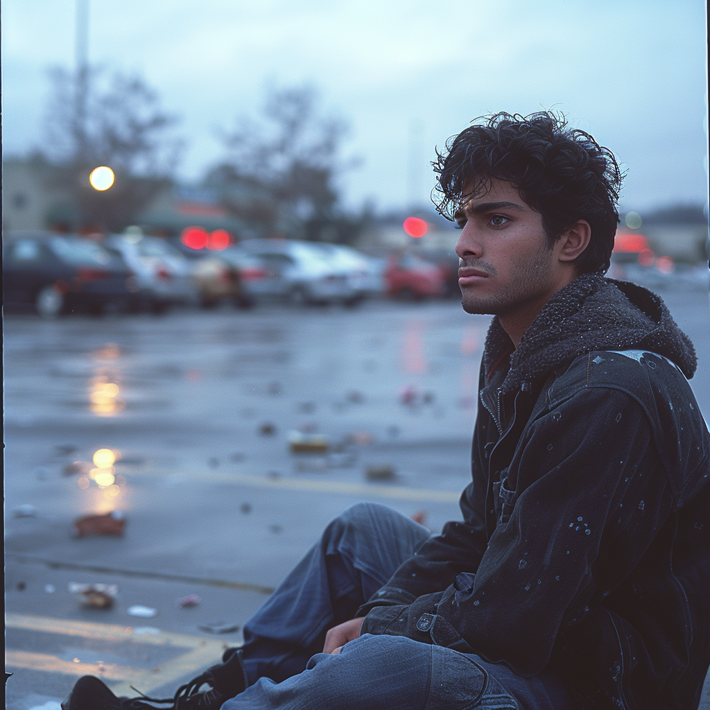 Josh sits on the pavement | Source: Midjourney