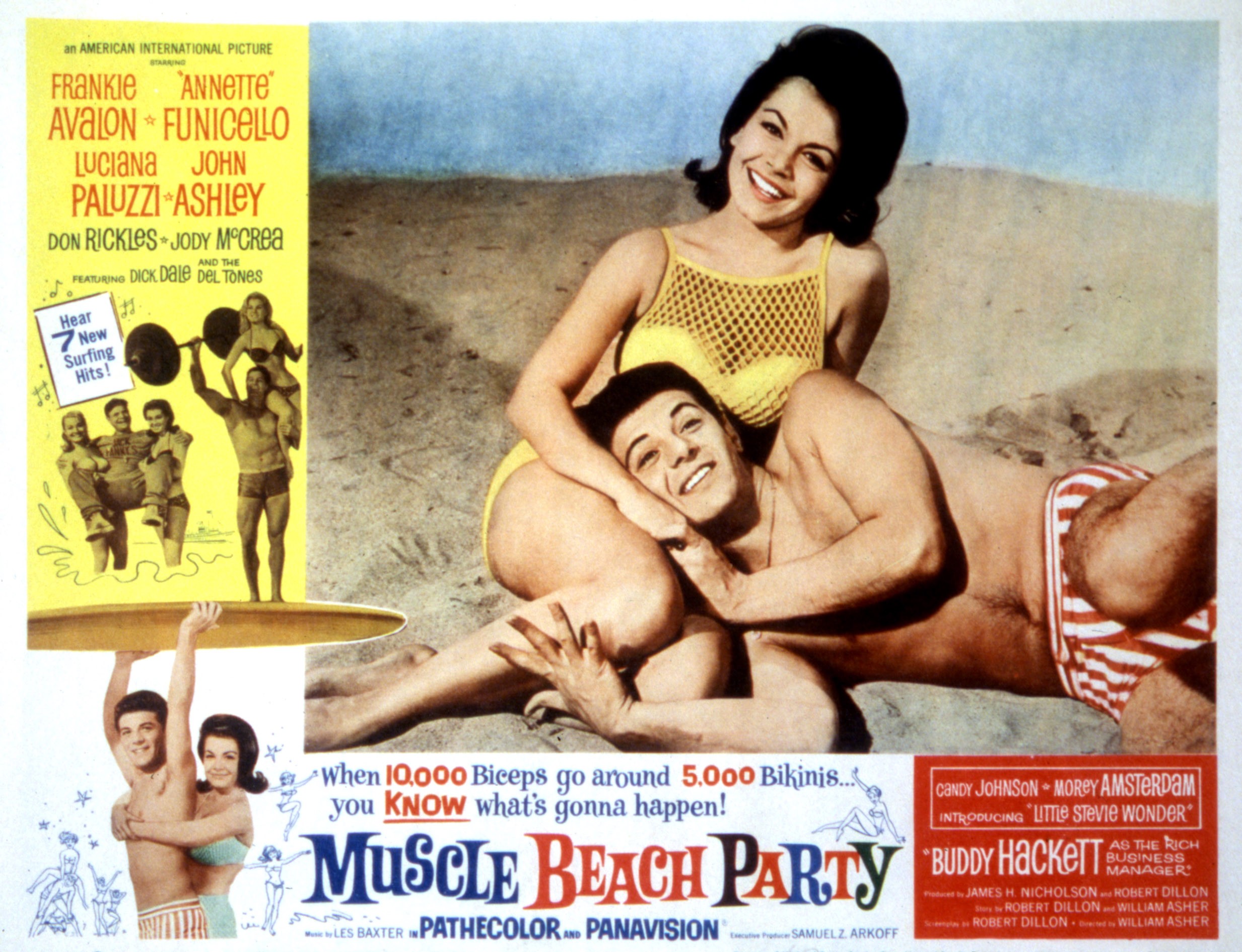 A poster for "Muscle Beach Party" featuring Frankie Avalon and Annette Funicello circa 1964. | Source: Getty Images