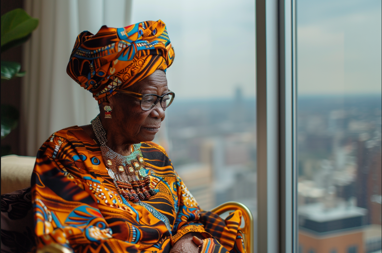 An elderly woman sitting near a window | Source: Midjourney