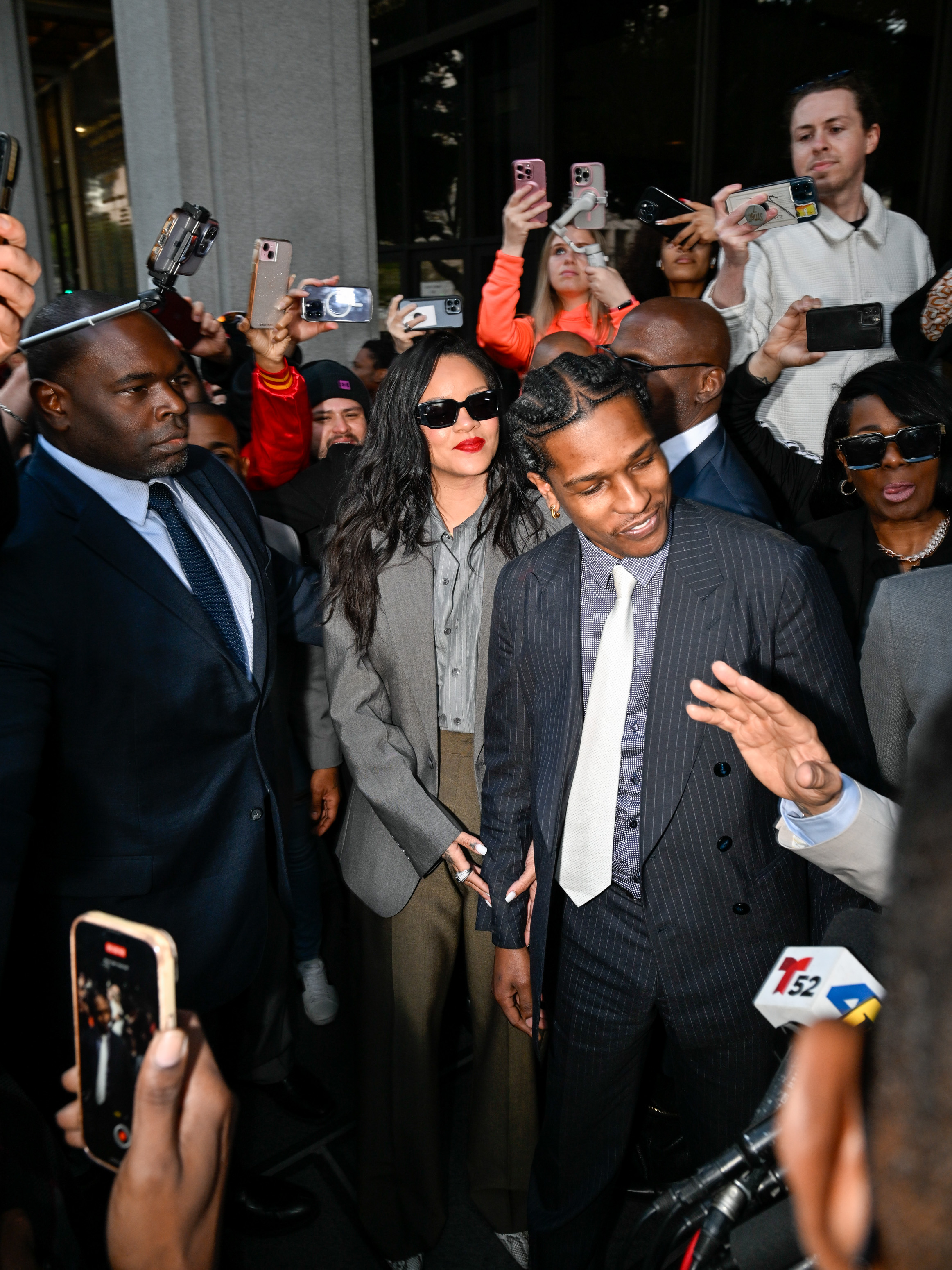 Rihanna and A$AP Rocky pictured outside of Clara Shortridge Foltz Criminal Justice Center on February 18, 2025, in Los Angeles, California. | Source: Getty Images