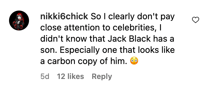 A fan's comment regarding Jack Black and Samuel Black's uncanny resemblance | Source: Instagram.com/starcelebkids