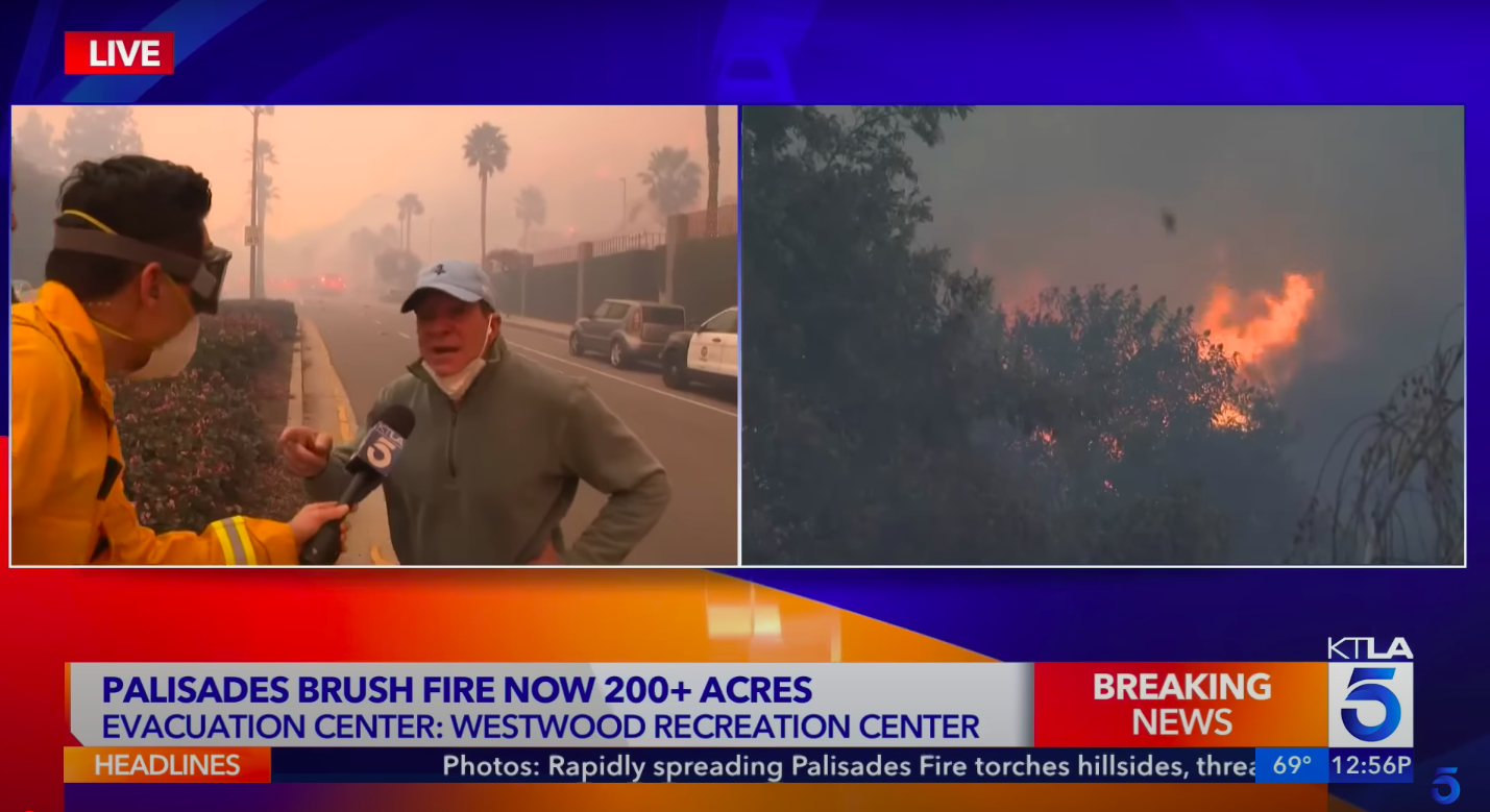 Steve Guttenberg speaking to a KTLA 5 news reporter amid the Pacific Palisades fire, posted on January 7, 2025 | Source: YouTube/KTLA 5