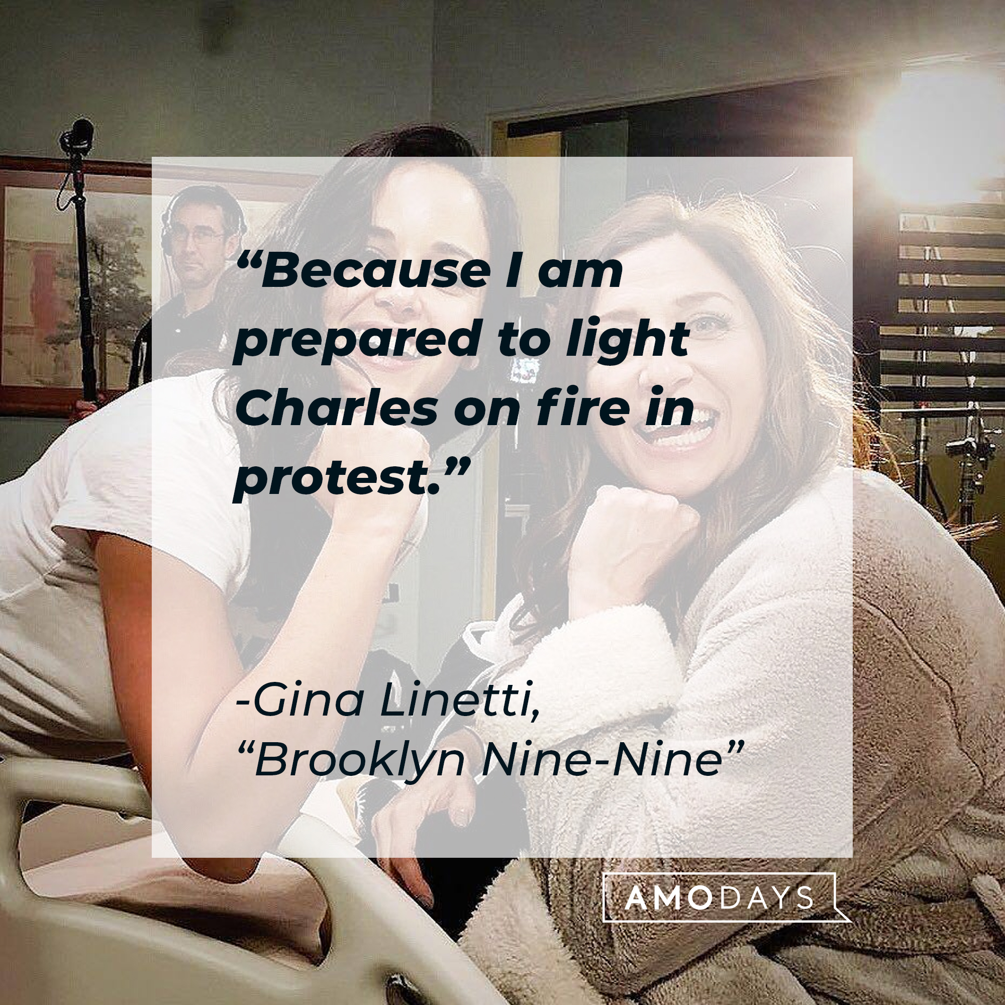 Gina Linetti with her quote: "Because I am prepared to light Charles on fire in protest." | Source: Facebook.com/BrooklynNineNine