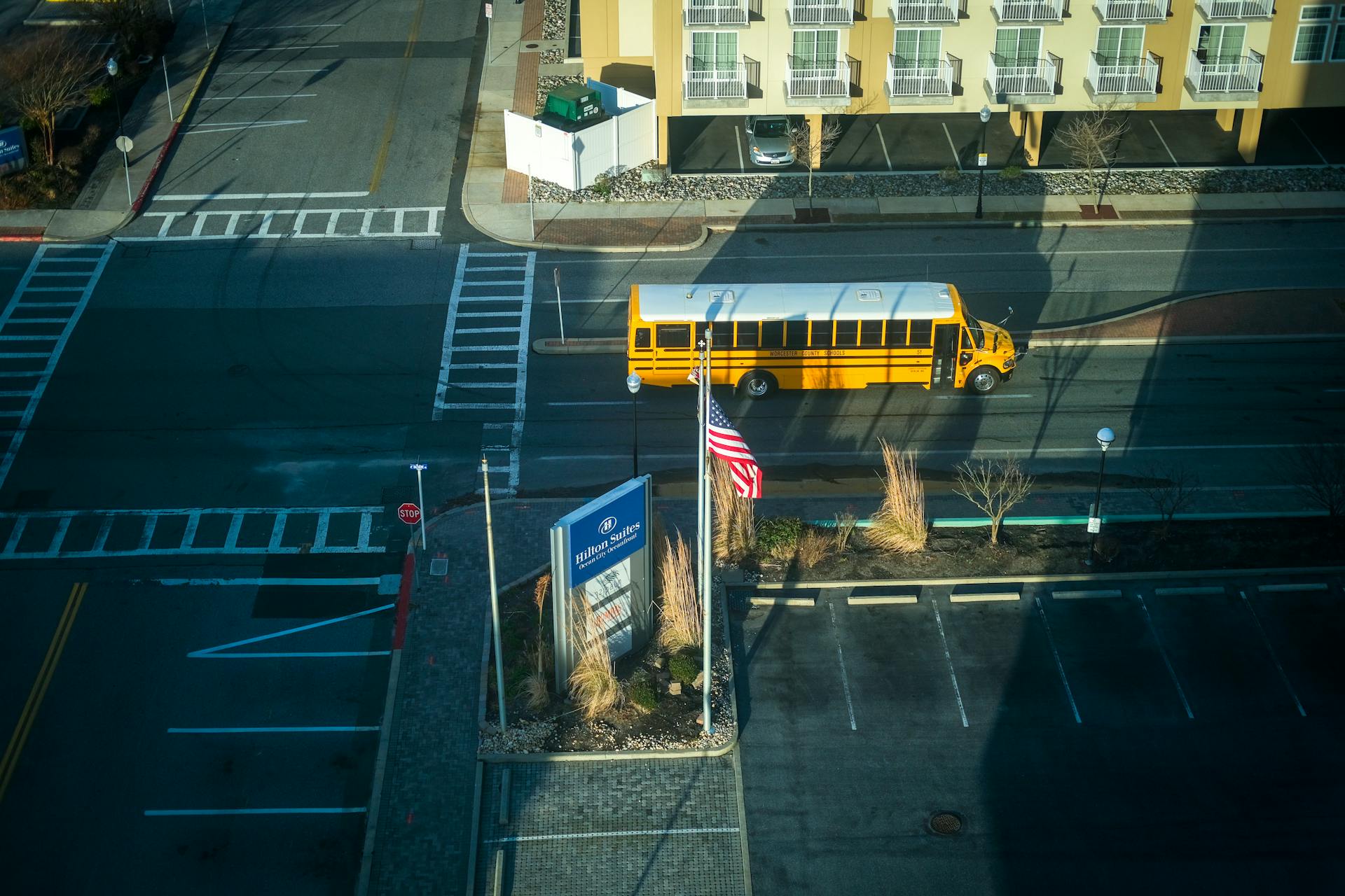 An aerial shot of a school bus on a road | Source: Pexels