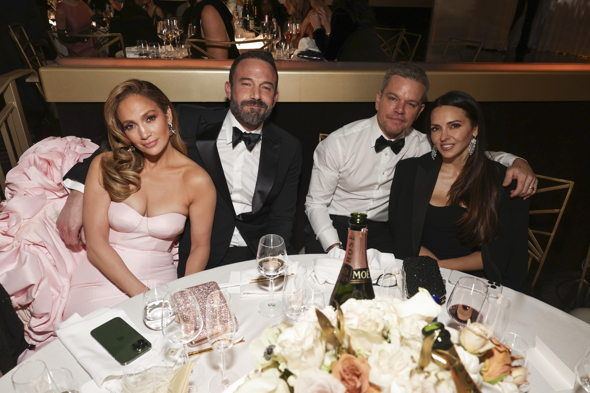 Jennifer Lopez, Ben Affleck, Matt Damon, and Luciana Barroso on January 7, 2024, in Beverly Hills, California | Source: Getty Images