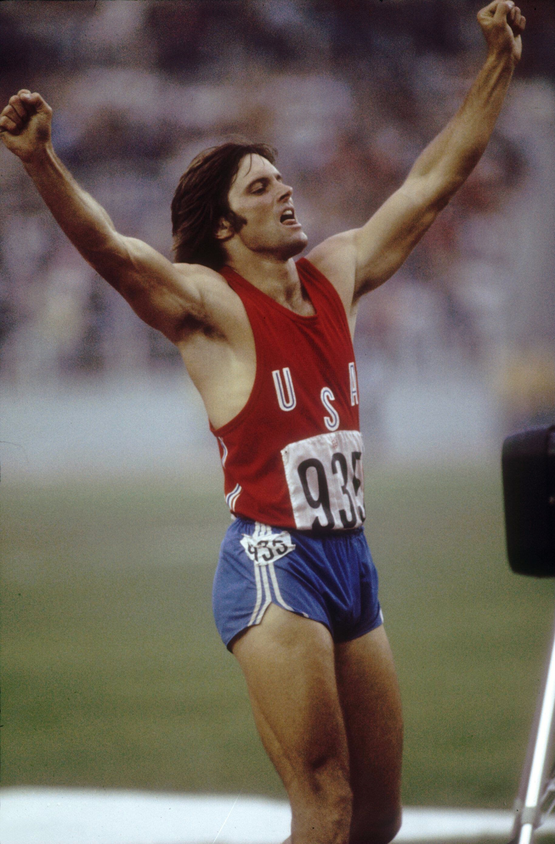 Bruce Jenner of the USA celebrates during his record setting performance in the decathlon. | Source: Getty Images