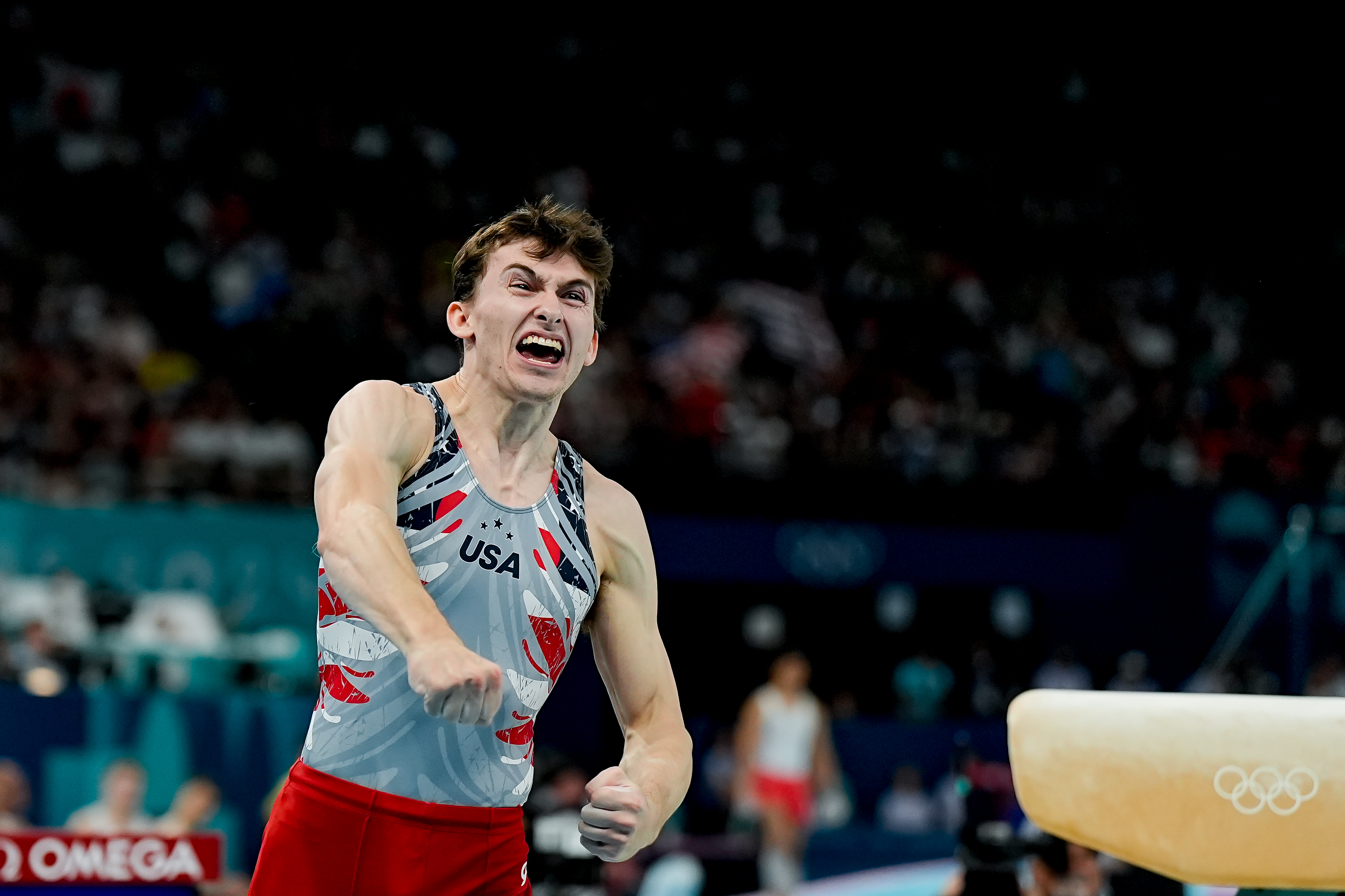 Stephen Nedoroscik celebrates his performance on July 29, 2024 | Source: Getty Images