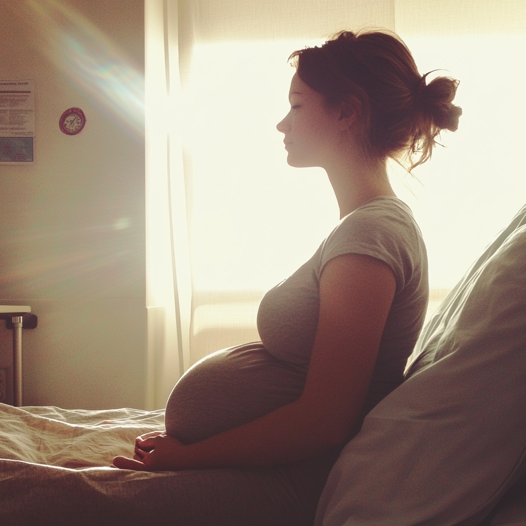 A pregnant woman sitting in a hospital bed | Source: Midjourney