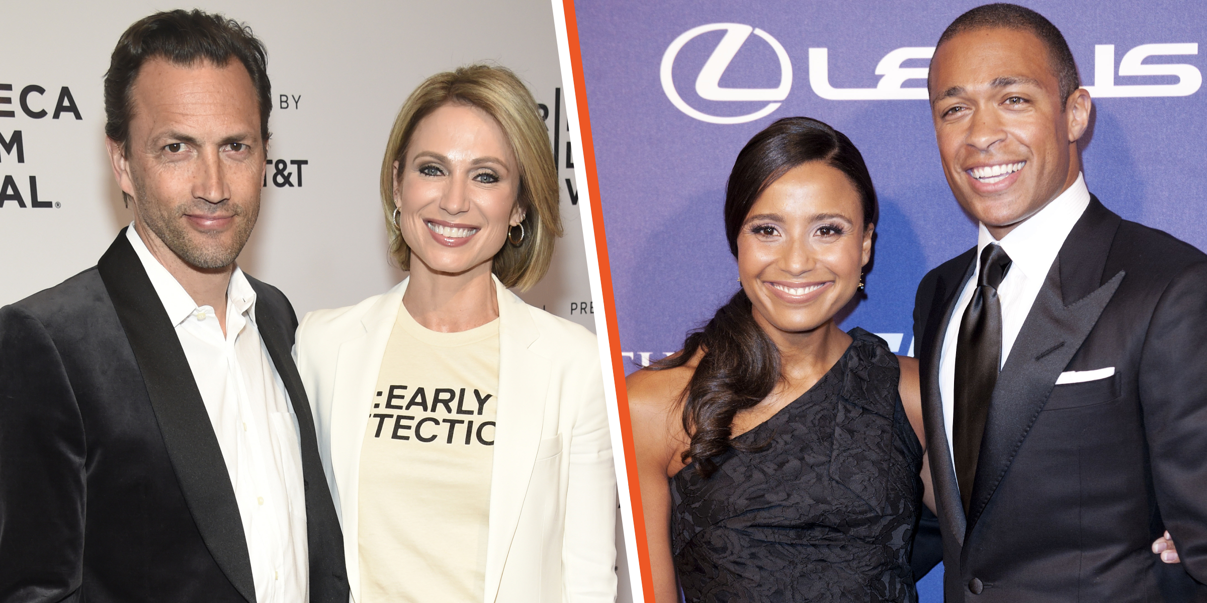 Andrew Shue and Amy Robach (L), Marilee Fiebig and TJ Holmes (R) | Source: Getty Images