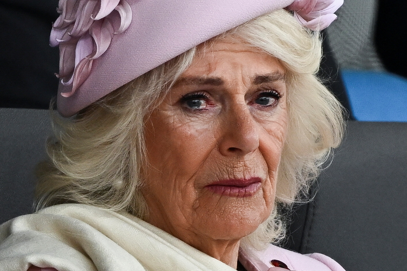 Queen Camilla reacts at the UK's D-Day 80th anniversary event on Southsea Common, Portsmouth on June 5, 2024. | Source: Getty Images