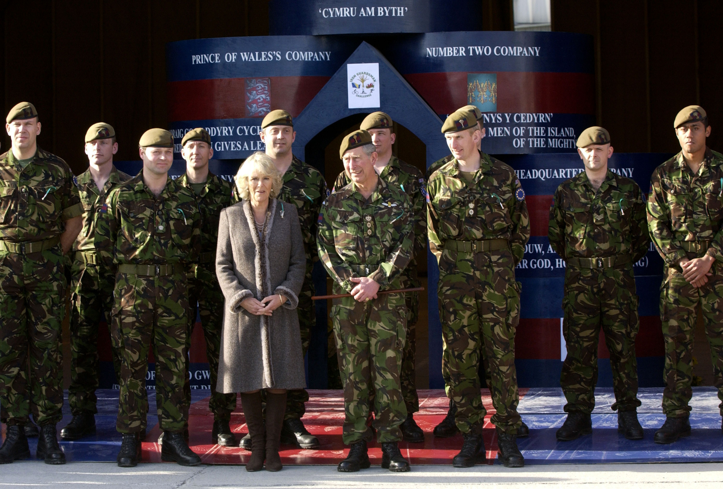 Queen Camilla and King Charles III visiting members of the 1st Battalion Welsh Guards on peacekeeping duties on March 1, 2007, in Banja Luka, Bosnia | Source: Getty Images