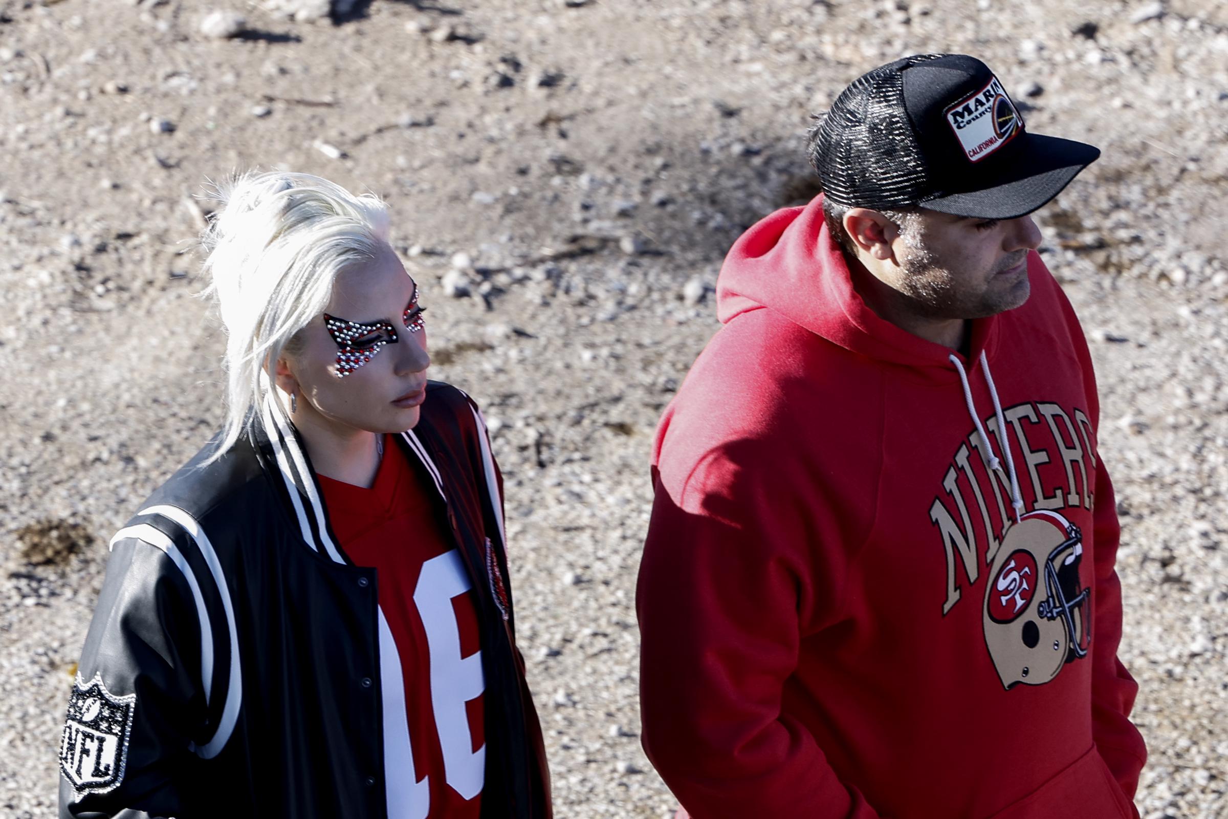 Lady Gaga and Michael Polansky at the Allegiant Stadium before the start of Super Bowl LVIII on February 11, 2024, in Las Vegas, Nevada | Source: Getty Images