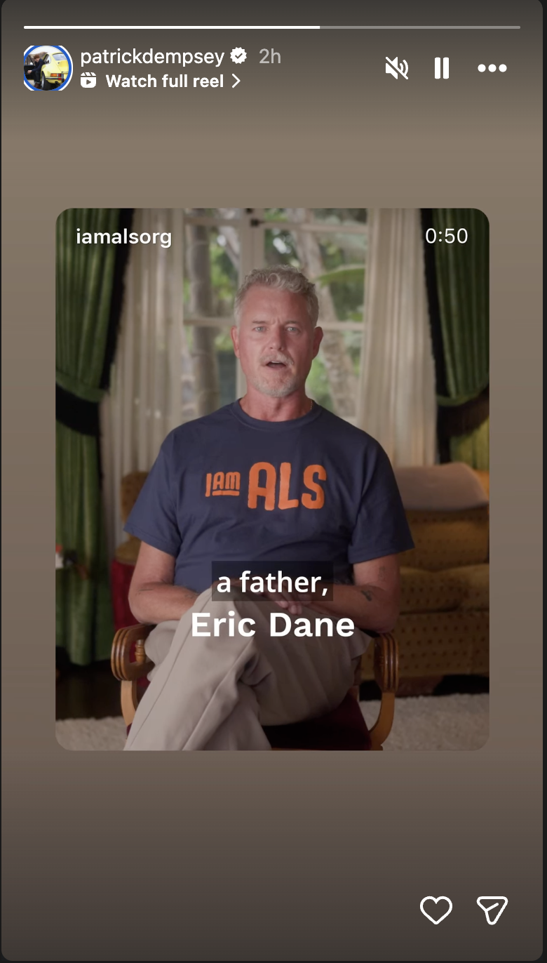 Patric Dempsey's re-post of an ALS awareness video Eric Dane did before he passed, posted in February 2026. | Source: Instagram/patrickdempsey
