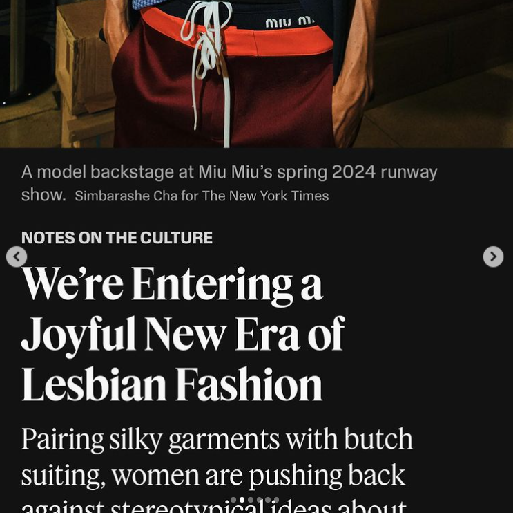Louisa Jacobson shares a screenshot of a New York Times story titled "We're Entering a Joyful New Era of Lesbian Fashion" in June 2024. | Source: Instagram/louisa_jacobson