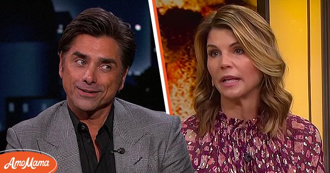 John Stamos on a TV show [left] || Lori Loughlin speaking on a show. [right]. | Photo: youtube.com/Access 