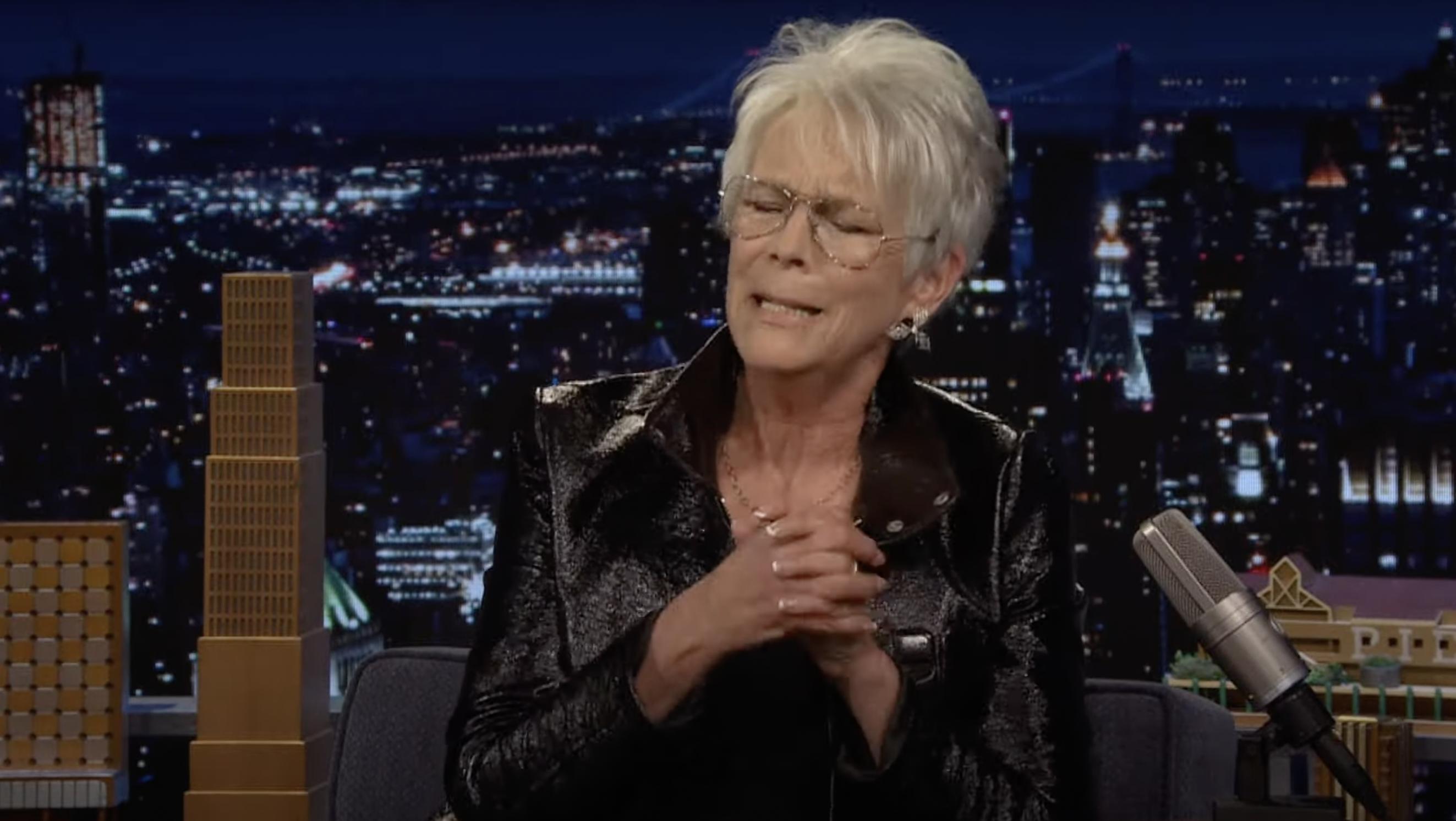 Jamie Lee Curtis gets emotional during an appearance on "The Tonight Show," dated January 9, 2025 | Source: YouTube/@fallontonight