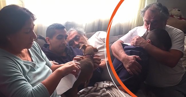 [Left] Riquelme's mother proceeds to open the envelope. [Right] Riquelme sharing an emotional hug with his father. | Photo: youtube.com/joeytrombone  