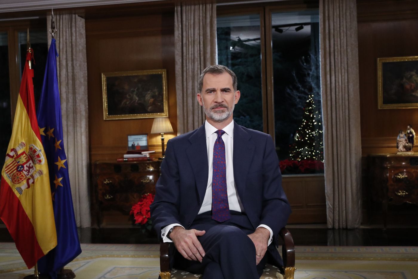 El rey Felipe de España pronunciando su discurso de Navidad el 24 de diciembre de 2018 en Madrid, España. | Foto: Getty Images   
