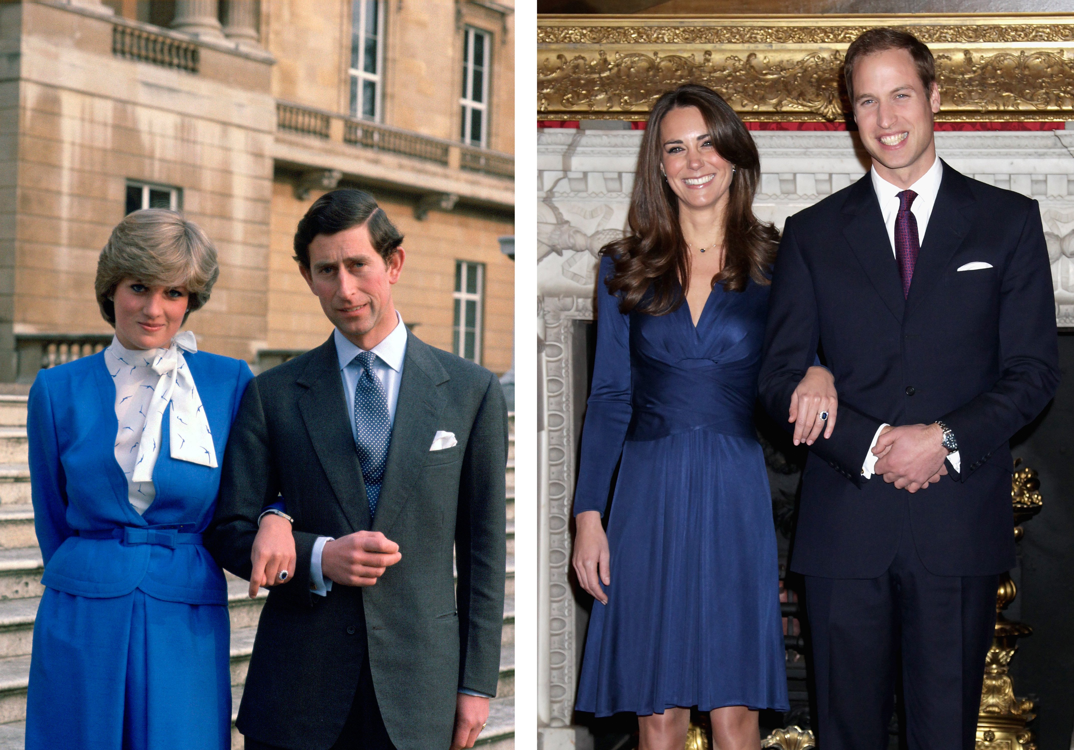 Photo comparing the engagement announcements of Prince Charles to Princess Diana and Prince William to Kate Middleton | Source: Getty Images