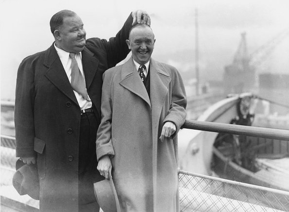 Stan Laurel und Oliver Hardy an Bord der "Queen Elizabeth" 10. Februar 1947 | Quelle: Getty Images