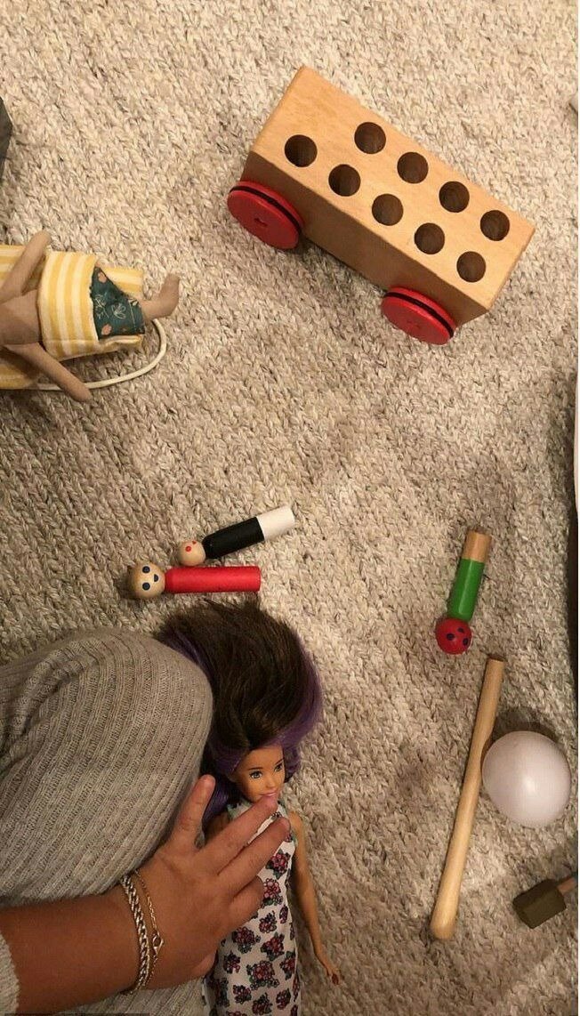A picture of Stormi Webster playing with her doll from Kylie Jenner's Instagram story. | Source: Instagram/kyliejenner