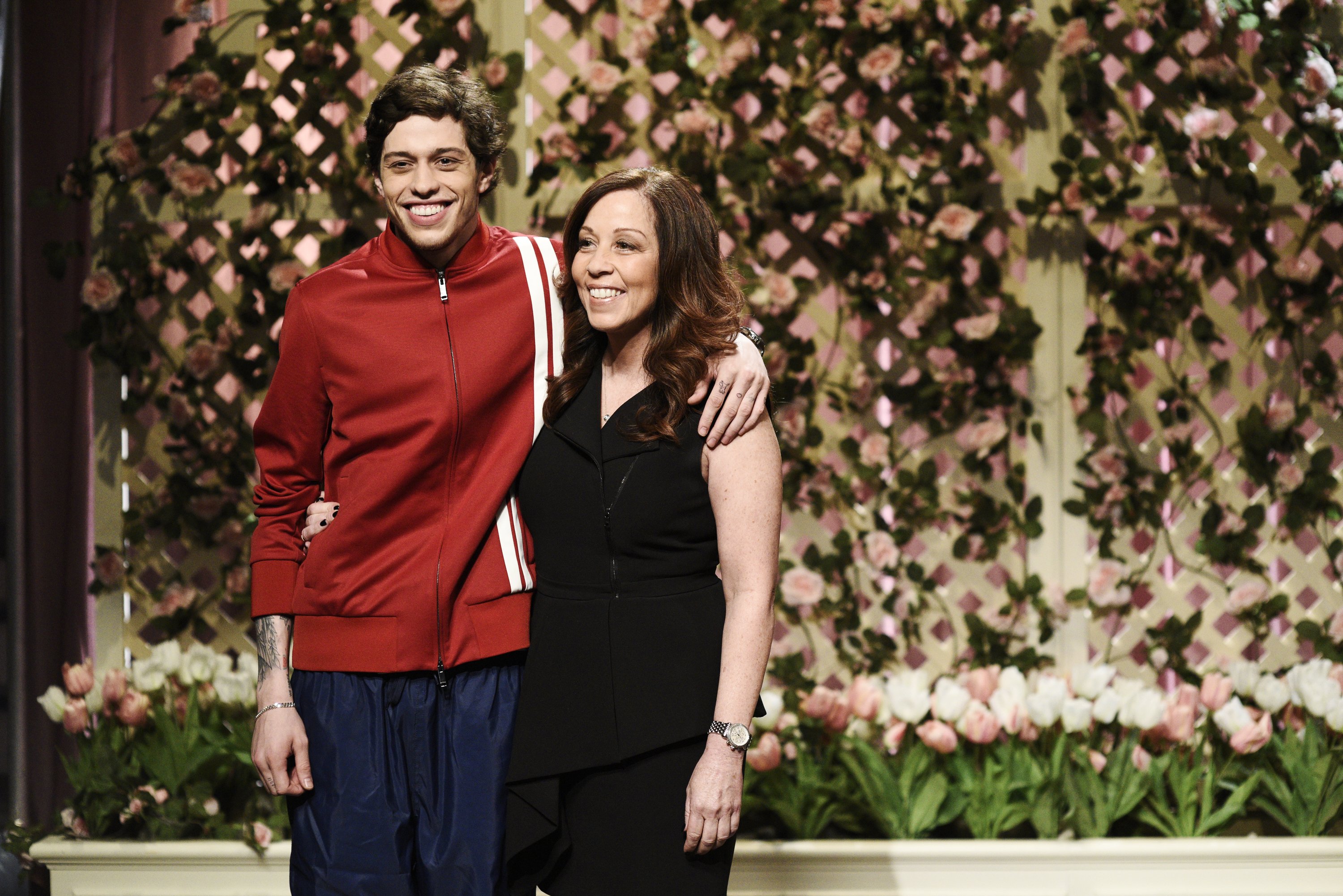 Pete Davidson and his mother, Amy Waters Davidson, at the "Mother's Day Cold Open" on "Saturday Night Live" on May 12, 2018. | Source: Getty Images