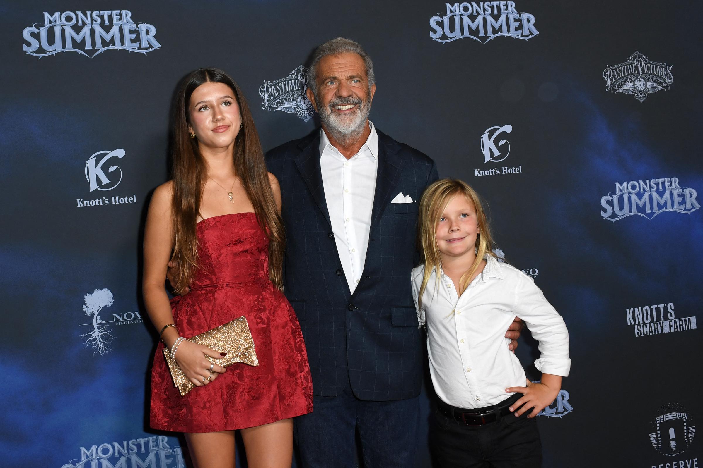 Mel Gibson with his children, Lucia and Lars, at a special screening of "Monster Summer" on September 24, 2024, in Los Angeles, California. | Source: Getty Images