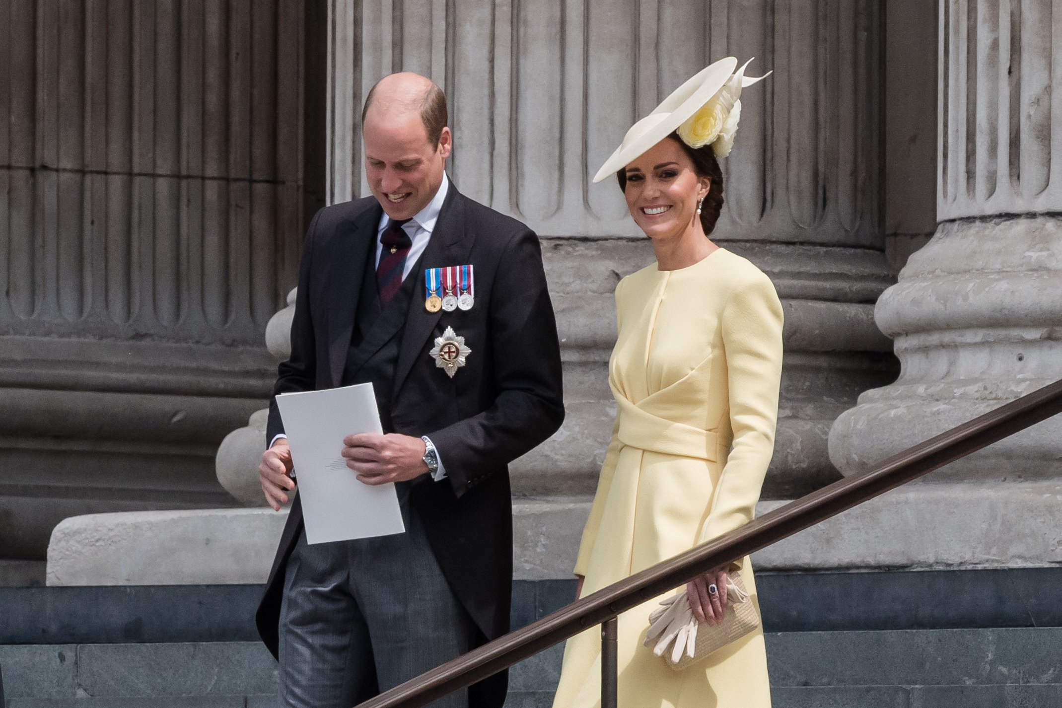 Prince William, Duke of Cambridge, and Catherine, Duchess of Cambridge leave St Paul's Cathedral after attending Service of Thanksgiving for The Queen's during the Platinum Jubilee celebrations in London, United Kingdom on June 03, 2022. | Source: Getty Images