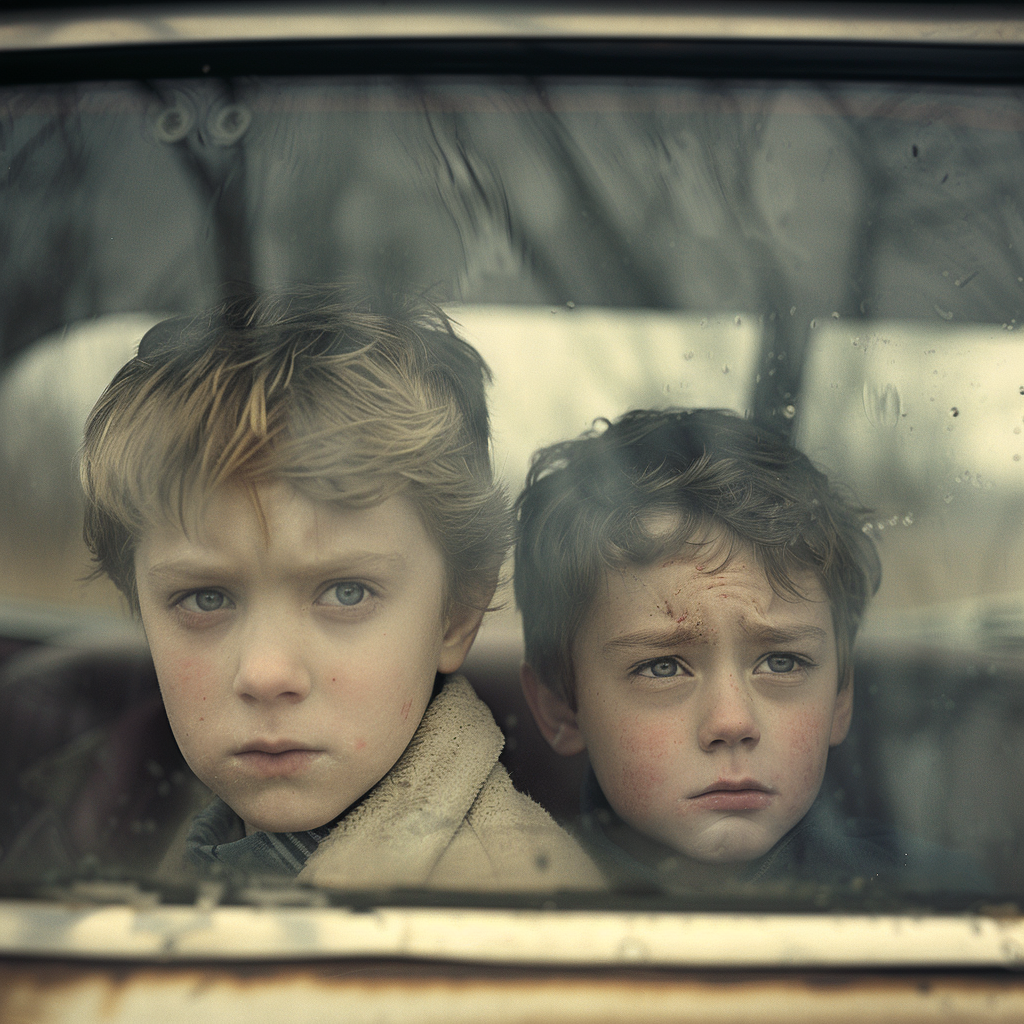 Sad kids in a car | Source: Midjourney