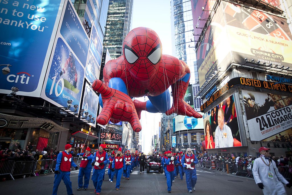 An inflated Marvel hero Spiderman making its way through the Times Square in New York City in 2011. | Photo: Getty Images
