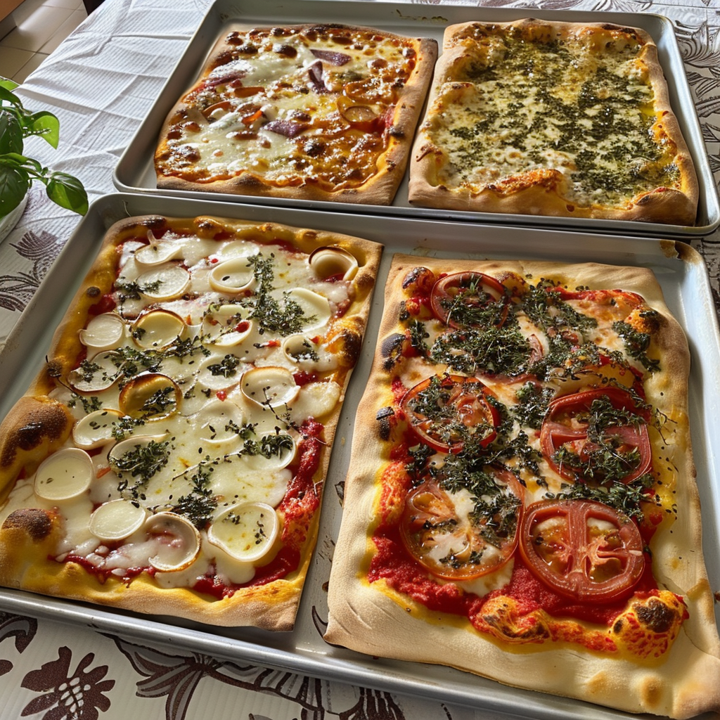 Trays of homemade pizza | Source: Midjourney