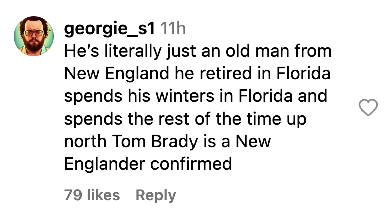 A fan comment on Tom Brady's Instagram post dated November 2023 | Source: Instagram.com/tombrady