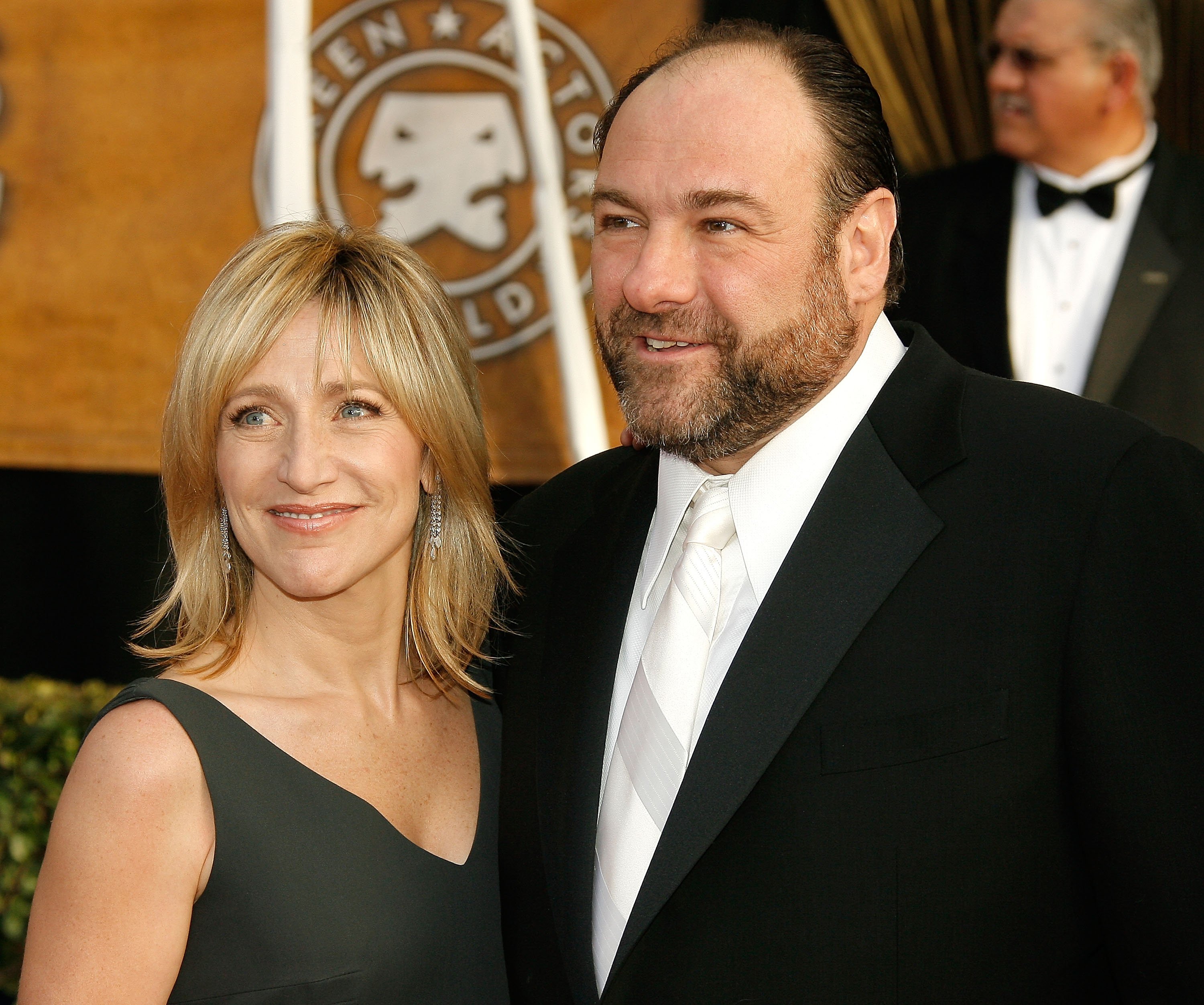 Edie Falco and James Gandolfini at the 14th annual Screen Actors Guild awards hosted at the Shrine Auditorium in Los Angeles, CA, on January 27, 2008. | Source: Getty Images