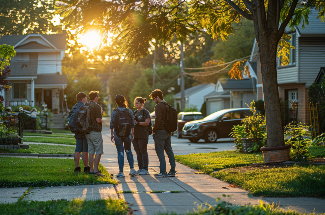 A group of people conversing on a sidewalk | Source: Midjourney